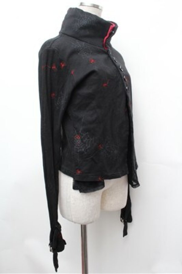 画像3: h.ANARCHY / 蜘蛛の巣プリントハイネックカーディガン  黒ｘ赤 S-26-01-31-046-HN-TO-HR-ZS (3)