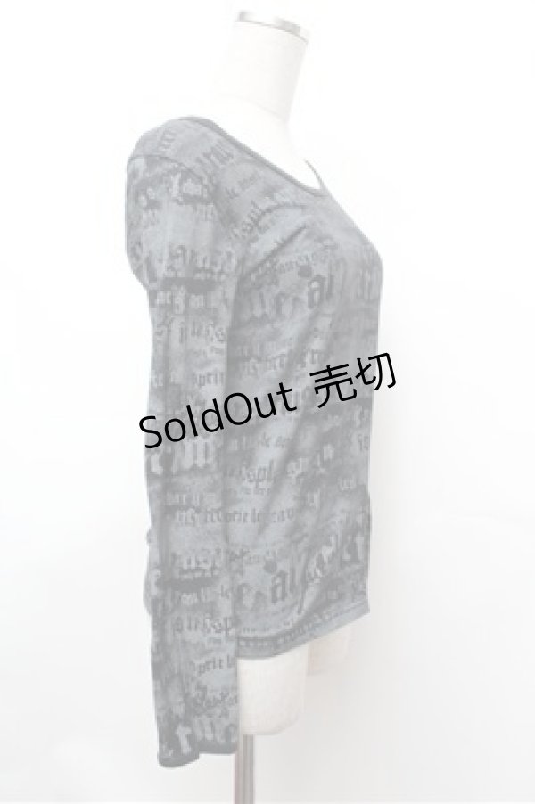 画像2: ALGONQUINS / 総柄カットソー  黒ｘグレー S-26-01-31-048-AL-TO-HR-ZS (2)