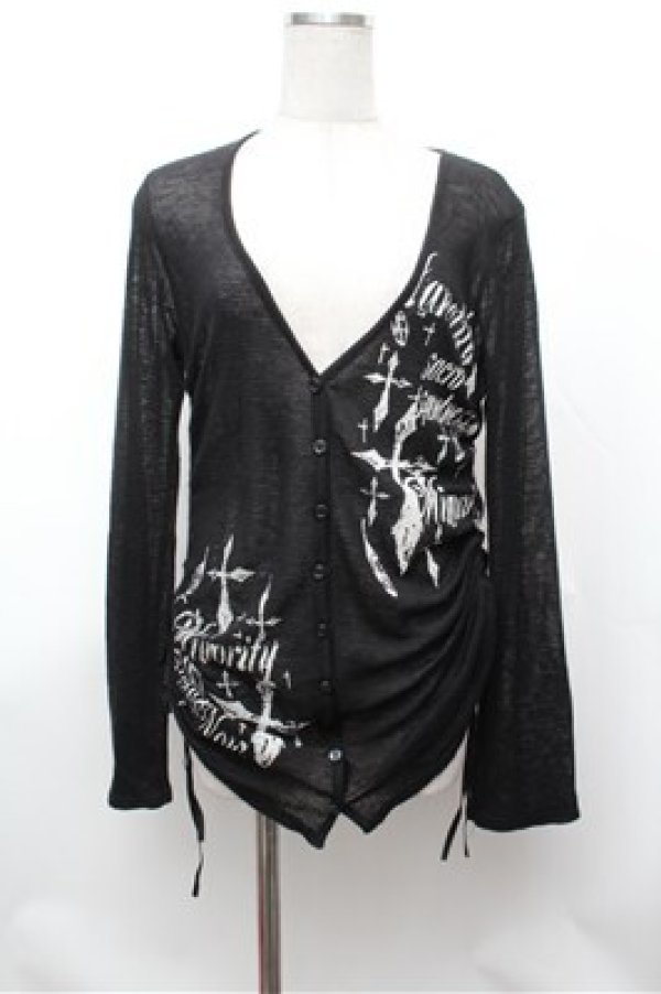 画像1: PEACE NOW / クロスプリント透かしカーディガン  黒 S-26-01-31-051-PU-TO-HR-ZS (1)