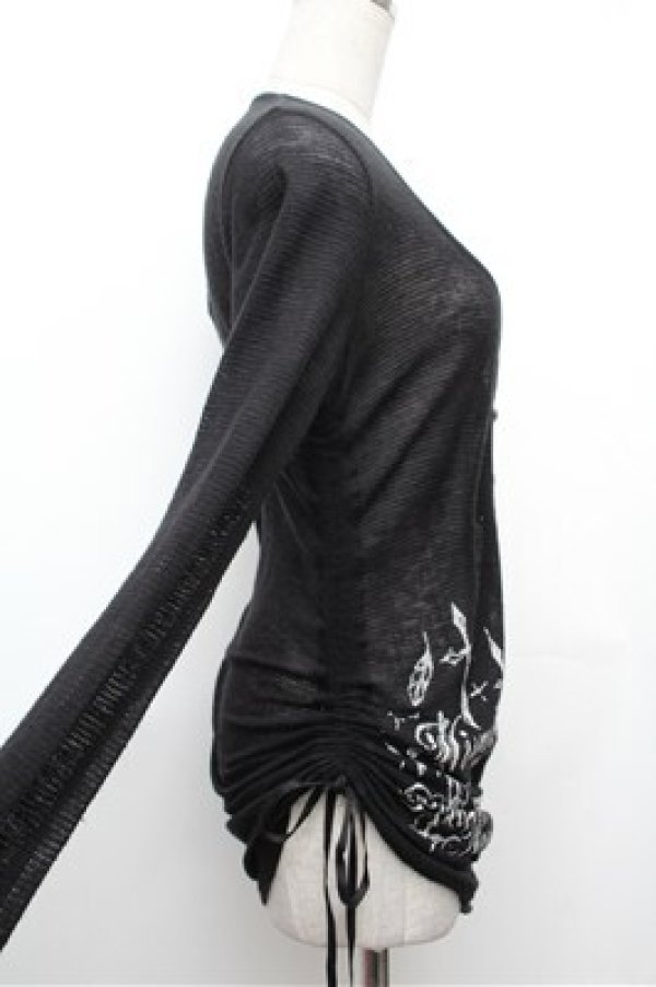 画像3: PEACE NOW / クロスプリント透かしカーディガン  黒 S-26-01-31-051-PU-TO-HR-ZS (3)