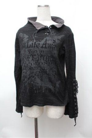 画像: h.ANARCHY / 袖レースアップハイネックカットソー  黒 S-26-01-31-053-HN-TS-HR-ZS