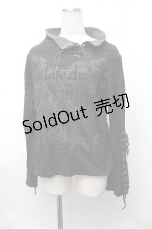 画像: h.ANARCHY / 袖レースアップハイネックカットソー  黒 S-26-01-31-053-HN-TS-HR-ZS