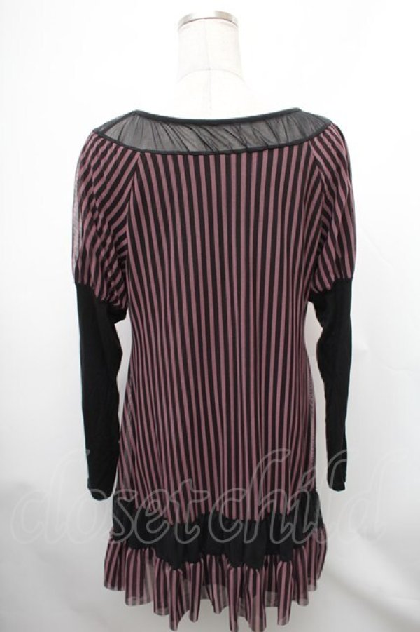 画像2: ALGONQUINS / ストライプチュール切替ワンピース  黒ｘパープル S-26-01-31-1030-AL-OP-HR-ZS (2)