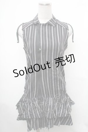 画像: ALGONQUINS / ストライプノースリーブZIPワンピース  黒ｘ白 S-26-01-31-1031-AL-OP-HR-ZS