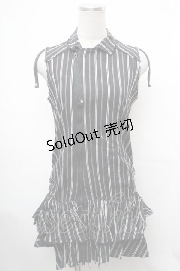 画像1: ALGONQUINS / ストライプノースリーブZIPワンピース  黒ｘ白 S-26-01-31-1031-AL-OP-HR-ZS (1)
