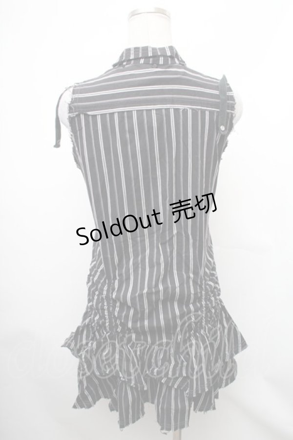 画像2: ALGONQUINS / ストライプノースリーブZIPワンピース  黒ｘ白 S-26-01-31-1031-AL-OP-HR-ZS (2)