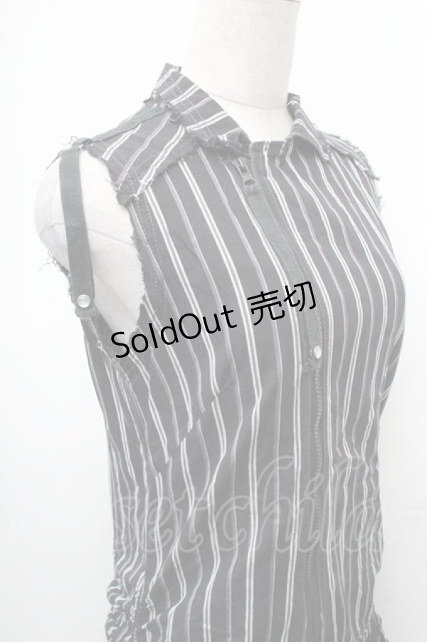 画像3: ALGONQUINS / ストライプノースリーブZIPワンピース  黒ｘ白 S-26-01-31-1031-AL-OP-HR-ZS (3)
