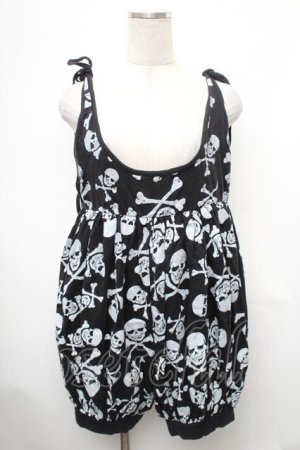 画像: SUPER LOVERS / スカルプリントオーバーオール  黒ｘ白 S-26-01-31-1033-PU-OP-HR-ZS