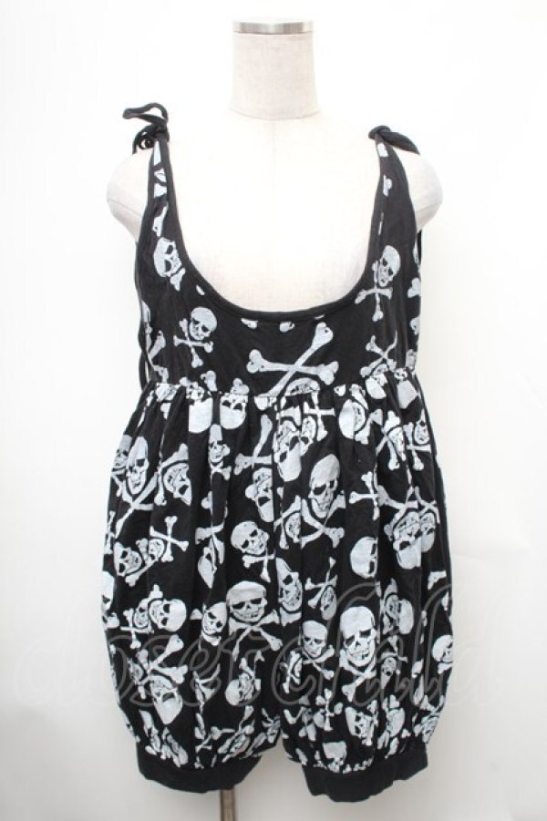 画像1: SUPER LOVERS / スカルプリントオーバーオール  黒ｘ白 S-26-01-31-1033-PU-OP-HR-ZS (1)