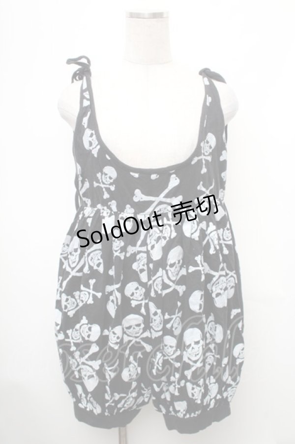 画像1: SUPER LOVERS / スカルプリントオーバーオール  黒ｘ白 S-26-01-31-1033-PU-OP-HR-ZS (1)