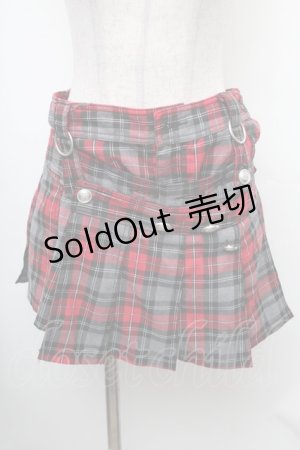 画像: ALGONQUINS / チェック柄キュロット  赤ｘグレー S-26-01-31-1037-AL-PA-HR-ZS