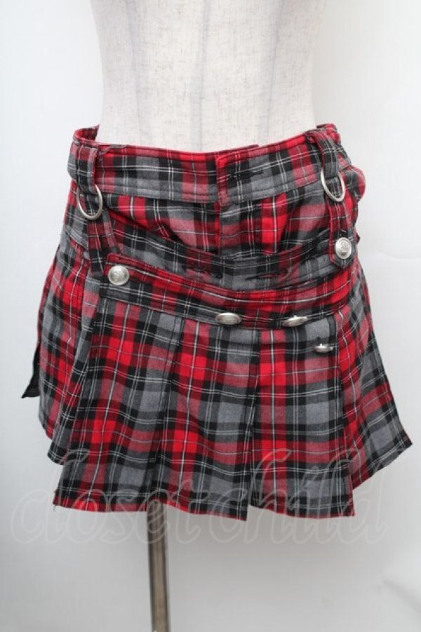画像1: ALGONQUINS / チェック柄キュロット  赤ｘグレー S-26-01-31-1037-AL-PA-HR-ZS (1)