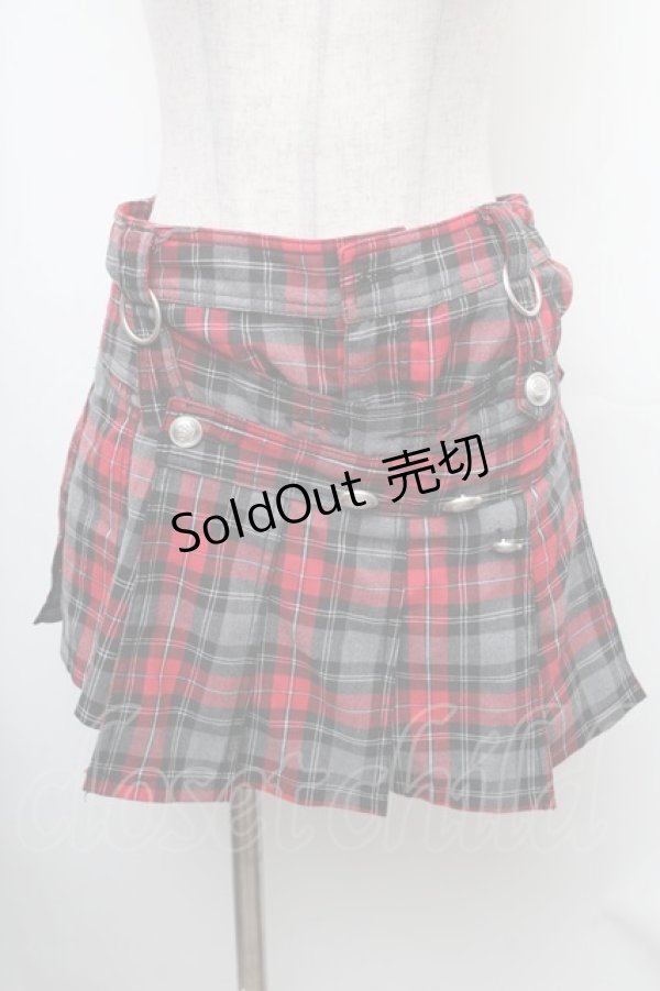 画像1: ALGONQUINS / チェック柄キュロット  赤ｘグレー S-26-01-31-1037-AL-PA-HR-ZS (1)