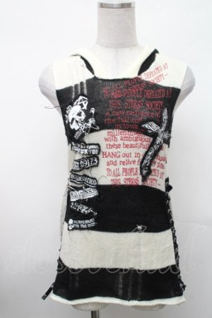 画像: MAD / うさみみボーダーノースリーブニット  黒ｘ白 S-26-01-31-1004-PU-TO-HR-ZS