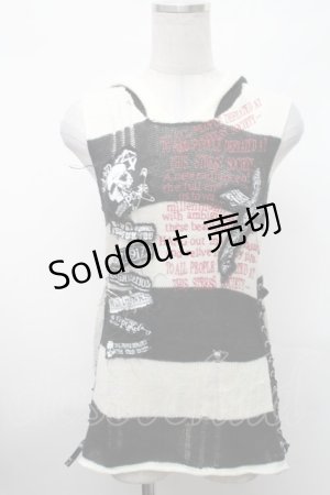 画像: MAD / うさみみボーダーノースリーブニット  黒ｘ白 S-26-01-31-1004-PU-TO-HR-ZS