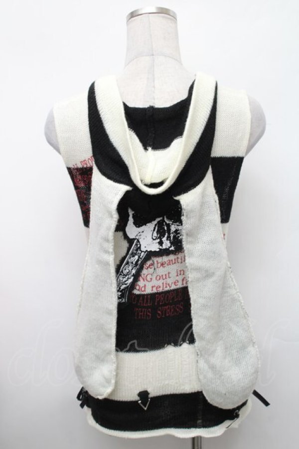 画像2: MAD / うさみみボーダーノースリーブニット  黒ｘ白 S-26-01-31-1004-PU-TO-HR-ZS (2)