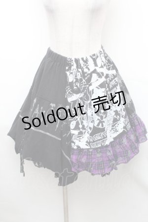 画像: HANGRY&ANGRY / キャラクター切替チェックイレヘムスカート  黒ｘ紫 S-26-01-31-1045-HN-SK-HR-ZS