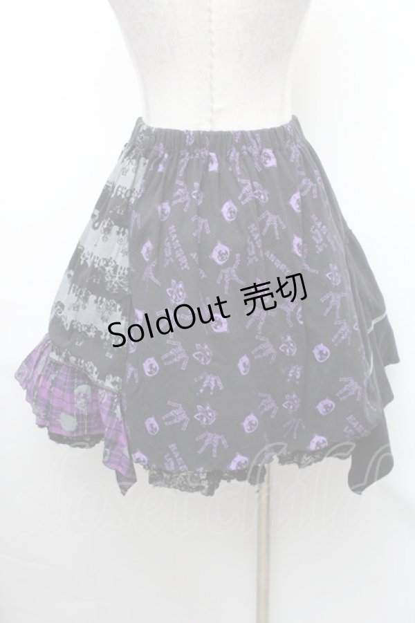 画像2: HANGRY&ANGRY / キャラクター切替チェックイレヘムスカート  黒ｘ紫 S-26-01-31-1045-HN-SK-HR-ZS (2)