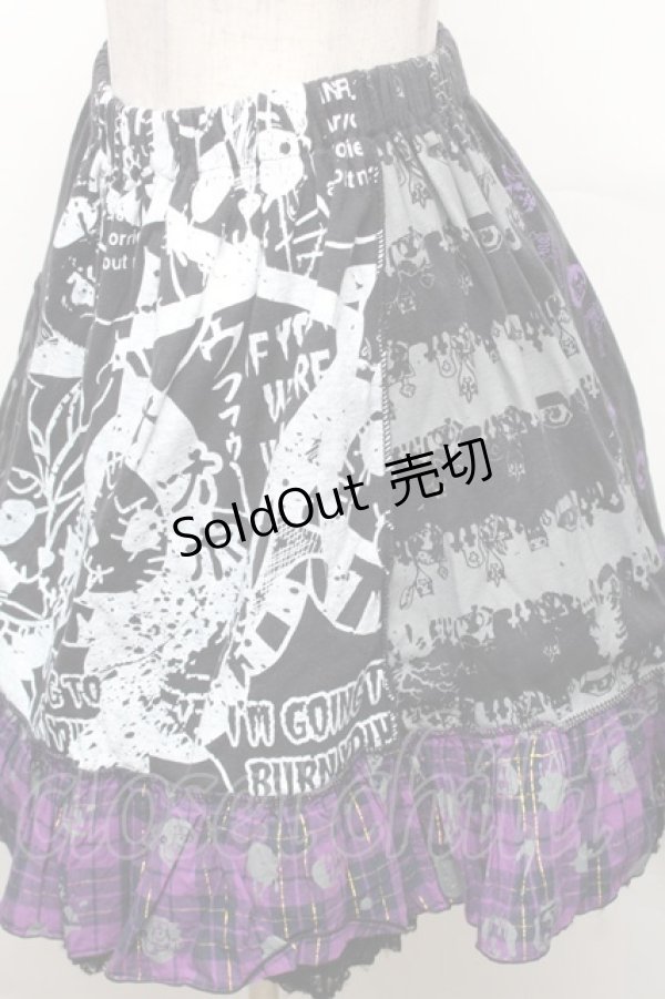 画像3: HANGRY&ANGRY / キャラクター切替チェックイレヘムスカート  黒ｘ紫 S-26-01-31-1045-HN-SK-HR-ZS (3)