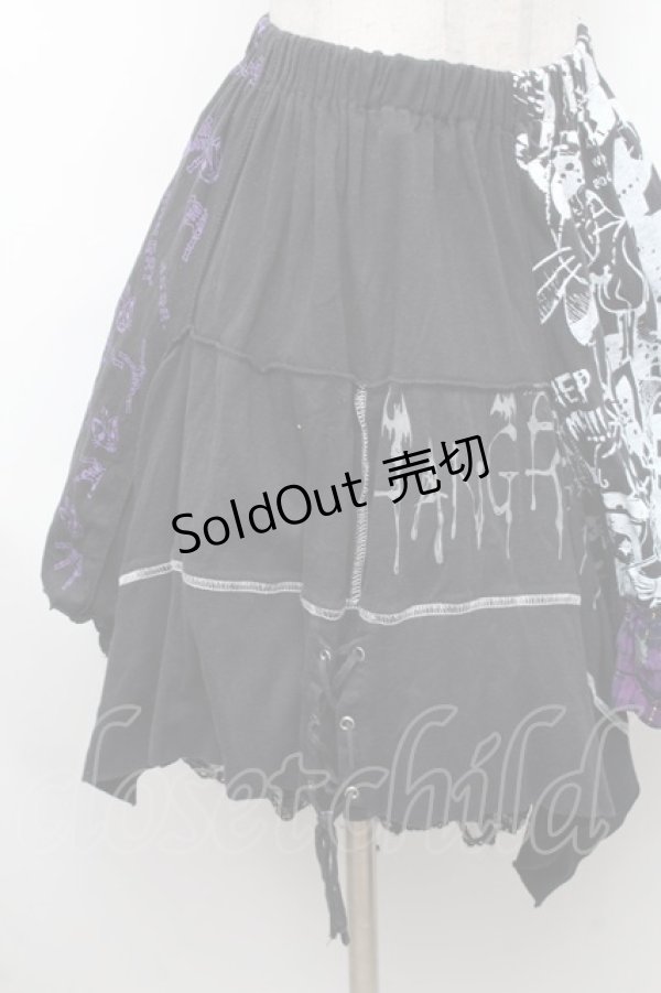 画像4: HANGRY&ANGRY / キャラクター切替チェックイレヘムスカート  黒ｘ紫 S-26-01-31-1045-HN-SK-HR-ZS (4)