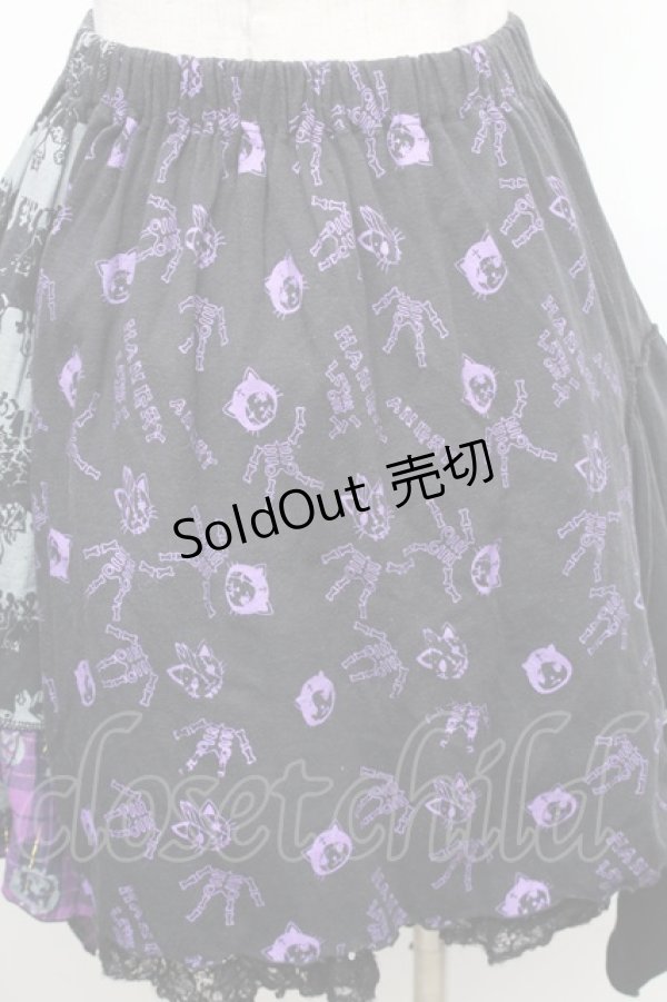 画像5: HANGRY&ANGRY / キャラクター切替チェックイレヘムスカート  黒ｘ紫 S-26-01-31-1045-HN-SK-HR-ZS (5)