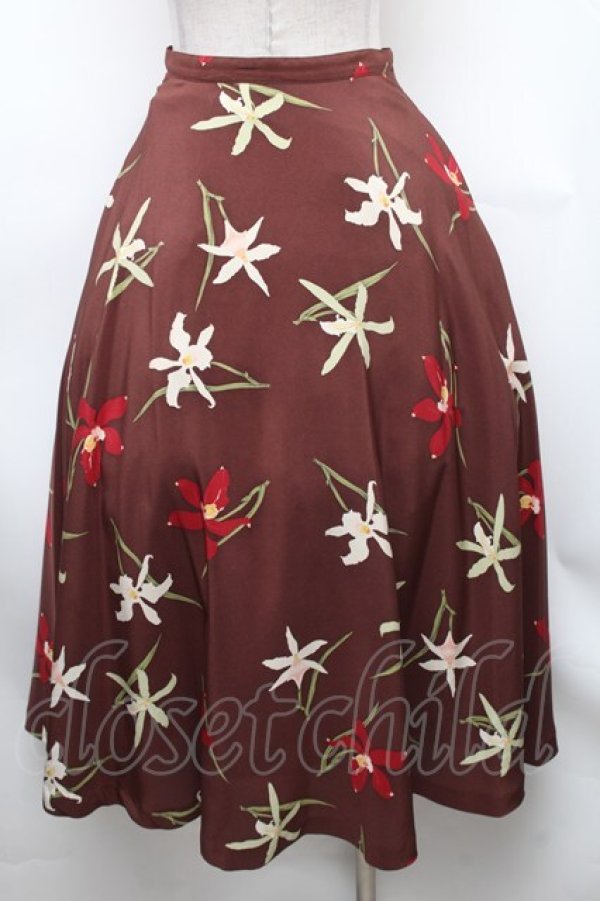 画像2: INGEBORG / 百合柄フレアスカート  ブラウン S-26-01-31-1049-LO-SK-HR-ZS (2)