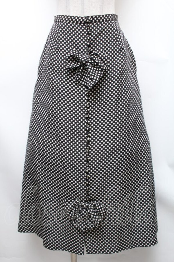 画像1: INGEBORG / フロントリボンドットスカート  黒 S-26-01-31-1051-LO-SK-HR-ZS (1)