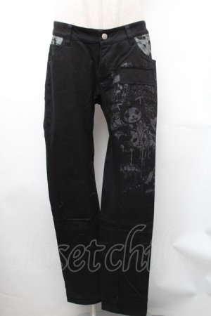 画像: HANGRY&ANGRY / キャラクタープリントスキニーパンツ  黒 S-26-01-31-1057-HN-PA-HR-ZS