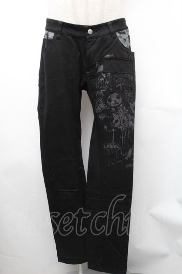 画像1: HANGRY&ANGRY / キャラクタープリントスキニーパンツ  黒 S-26-01-31-1057-HN-PA-HR-ZS (1)