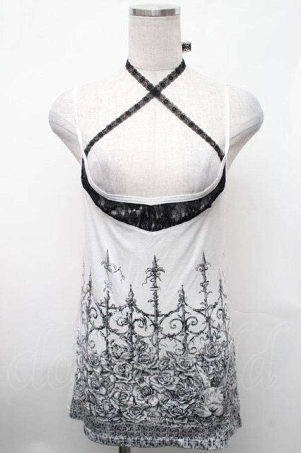 画像1: ALGONQUINS / プリントホルターキャミソール  黒ｘ白 S-26-01-31-1005-AL-TO-HR-ZS (1)