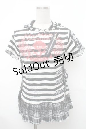 画像: MAD / うさみみフードボーダートップス  白ｘ黒 S-26-01-31-1012-PU-TO-HR-ZS
