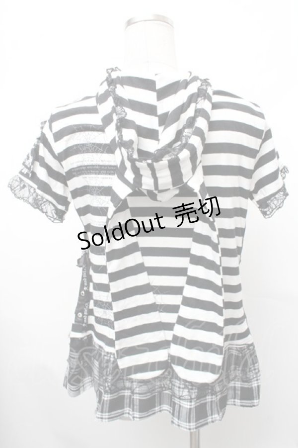 画像2: MAD / うさみみフードボーダートップス  白ｘ黒 S-26-01-31-1012-PU-TO-HR-ZS (2)