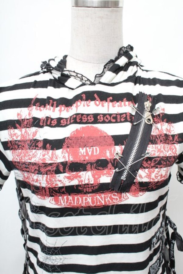 画像3: MAD / うさみみフードボーダートップス  白ｘ黒 S-26-01-31-1012-PU-TO-HR-ZS (3)