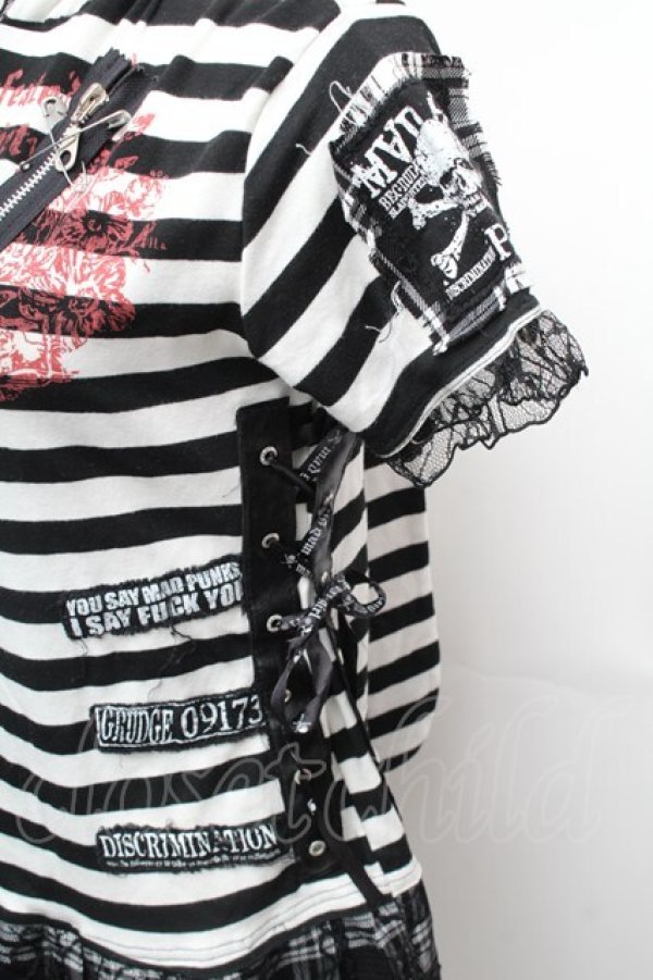 画像4: MAD / うさみみフードボーダートップス  白ｘ黒 S-26-01-31-1012-PU-TO-HR-ZS (4)