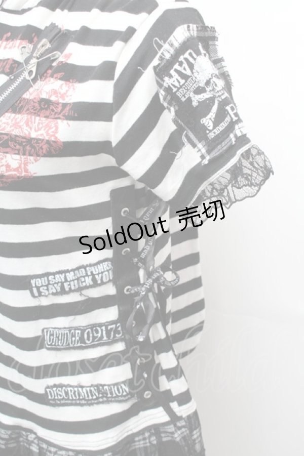 画像4: MAD / うさみみフードボーダートップス  白ｘ黒 S-26-01-31-1012-PU-TO-HR-ZS (4)