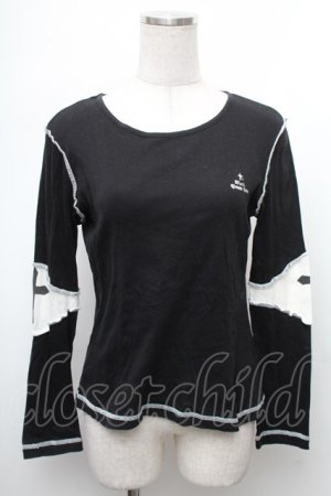 画像: BPN / 胸元刺繍切替カットソー  黒ｘ白 S-26-01-31-1013-GO-TO-HR-ZS