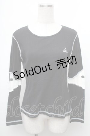 画像: BPN / 胸元刺繍切替カットソー  黒ｘ白 S-26-01-31-1013-GO-TO-HR-ZS