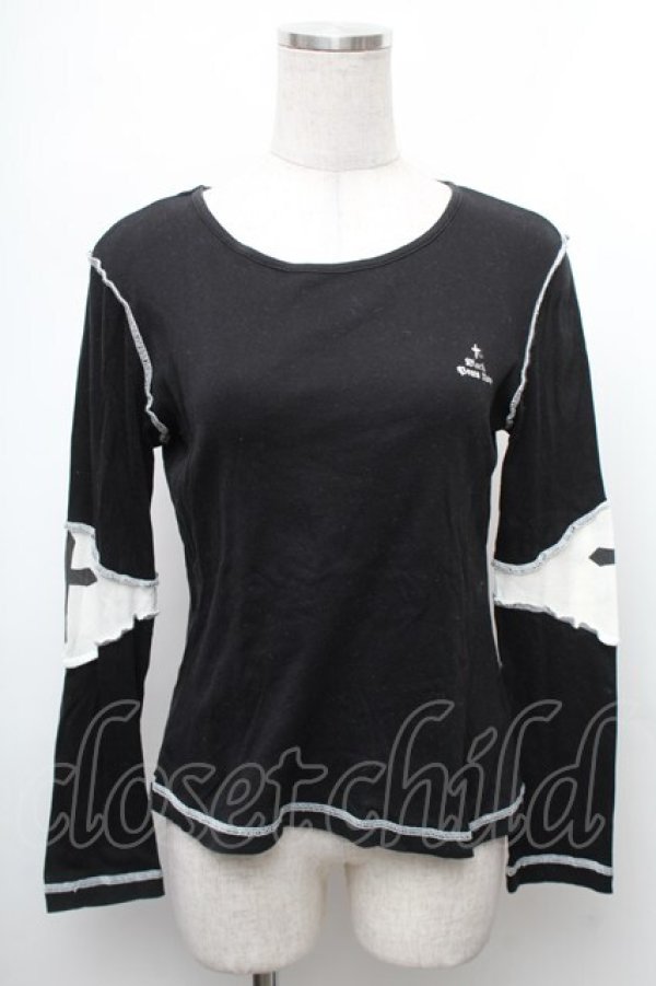 画像1: BPN / 胸元刺繍切替カットソー  黒ｘ白 S-26-01-31-1013-GO-TO-HR-ZS (1)