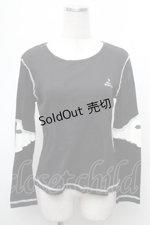 画像1: BPN / 胸元刺繍切替カットソー  黒ｘ白 S-26-01-31-1013-GO-TO-HR-ZS (1)