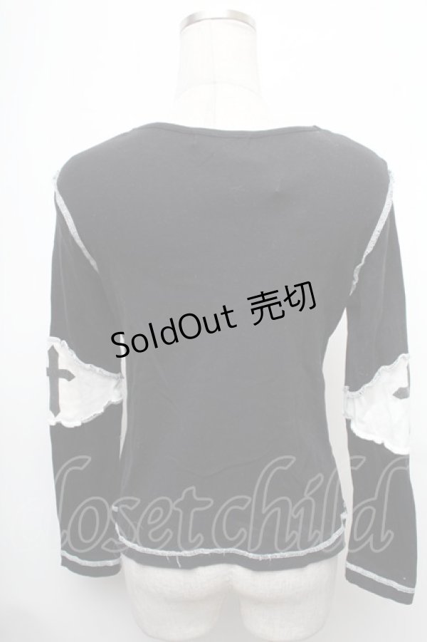 画像2: BPN / 胸元刺繍切替カットソー  黒ｘ白 S-26-01-31-1013-GO-TO-HR-ZS (2)