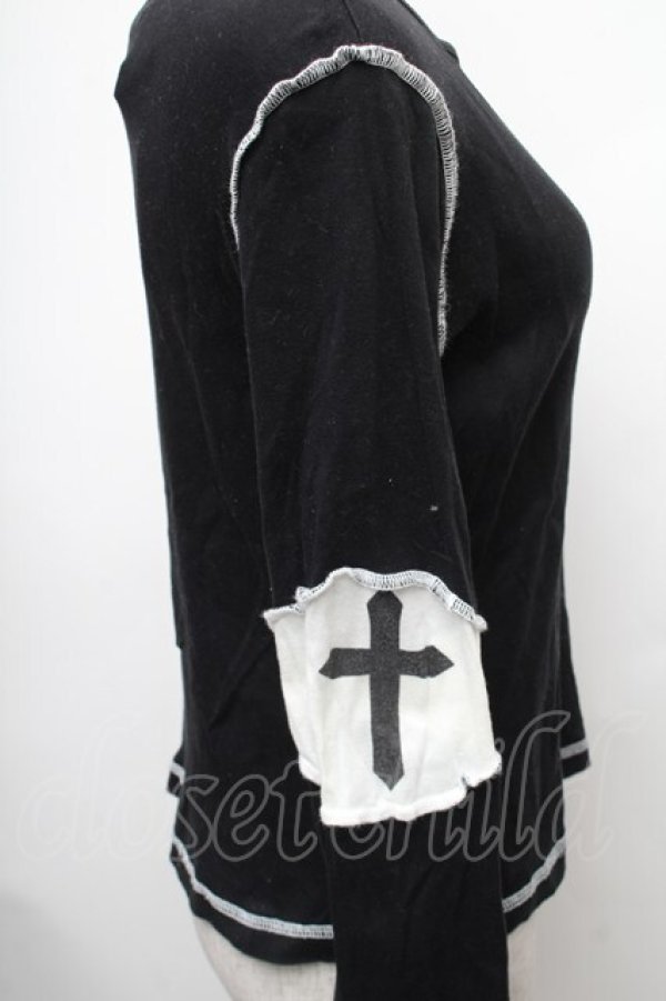 画像4: BPN / 胸元刺繍切替カットソー  黒ｘ白 S-26-01-31-1013-GO-TO-HR-ZS (4)