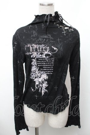 画像: h.naoto Blood / プリント裾レースカットソー  黒 S-26-01-31-1017-HN-TO-HR-ZS