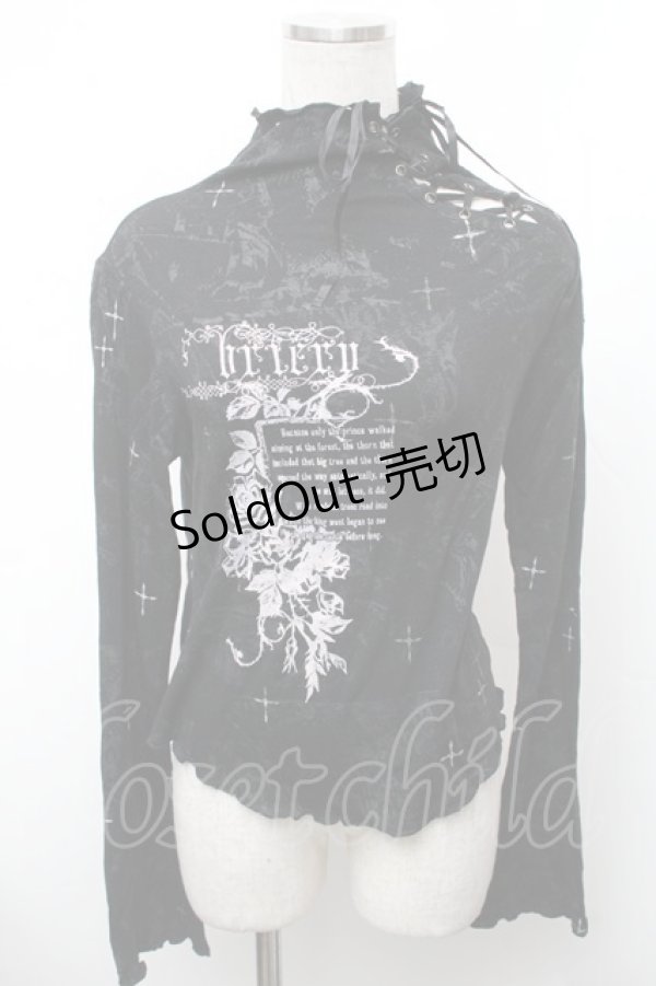 画像1: h.naoto Blood / プリント裾レースカットソー  黒 S-26-01-31-1017-HN-TO-HR-ZS (1)