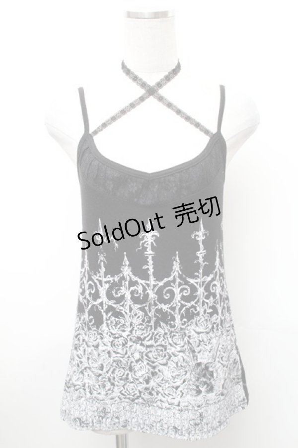 画像1: ALGONQUINS / プリントキャミソール  白ｘ黒 S-26-01-31-1002-AL-TO-HR-ZS (1)