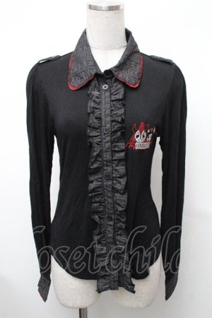 画像: HANGRY&ANGRY / キャラクター刺繍カーディガン  黒ｘ赤 S-26-01-31-1018-HN-TO-HR-ZS