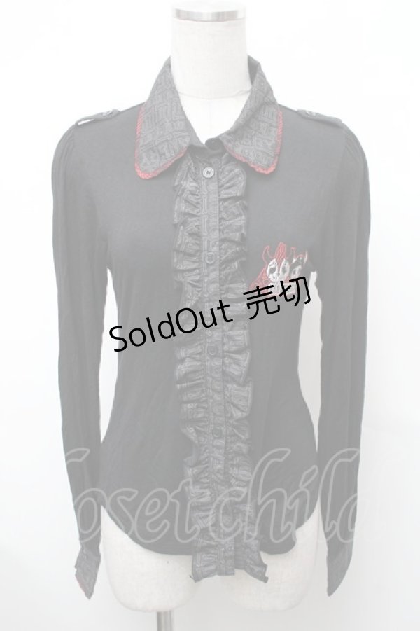 画像1: HANGRY&ANGRY / キャラクター刺繍カーディガン  黒ｘ赤 S-26-01-31-1018-HN-TO-HR-ZS (1)