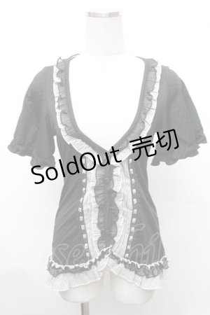画像: FRILL / はしごレースフリルカーディガン  黒ｘ白 S-26-01-31-1020-HN-TS-HR-ZS