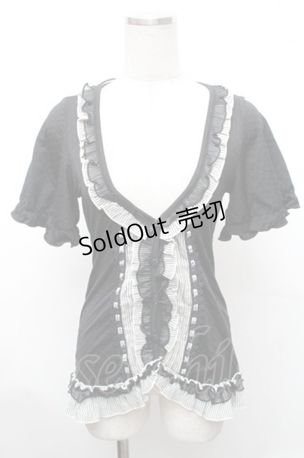 画像1: FRILL / はしごレースフリルカーディガン  黒ｘ白 S-26-01-31-1020-HN-TS-HR-ZS (1)