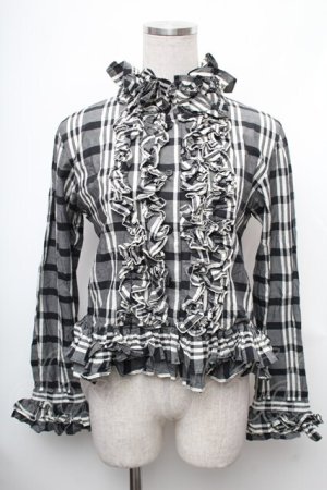 画像: SEXY DYNAMITE LONDON (CHOICE) / チェックフリルブラウス  黒ｘ白 S-26-01-31-1025-PU-TO-HR-ZS