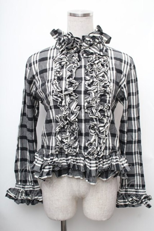 画像1: SEXY DYNAMITE LONDON (CHOICE) / チェックフリルブラウス  黒ｘ白 S-26-01-31-1025-PU-TO-HR-ZS (1)